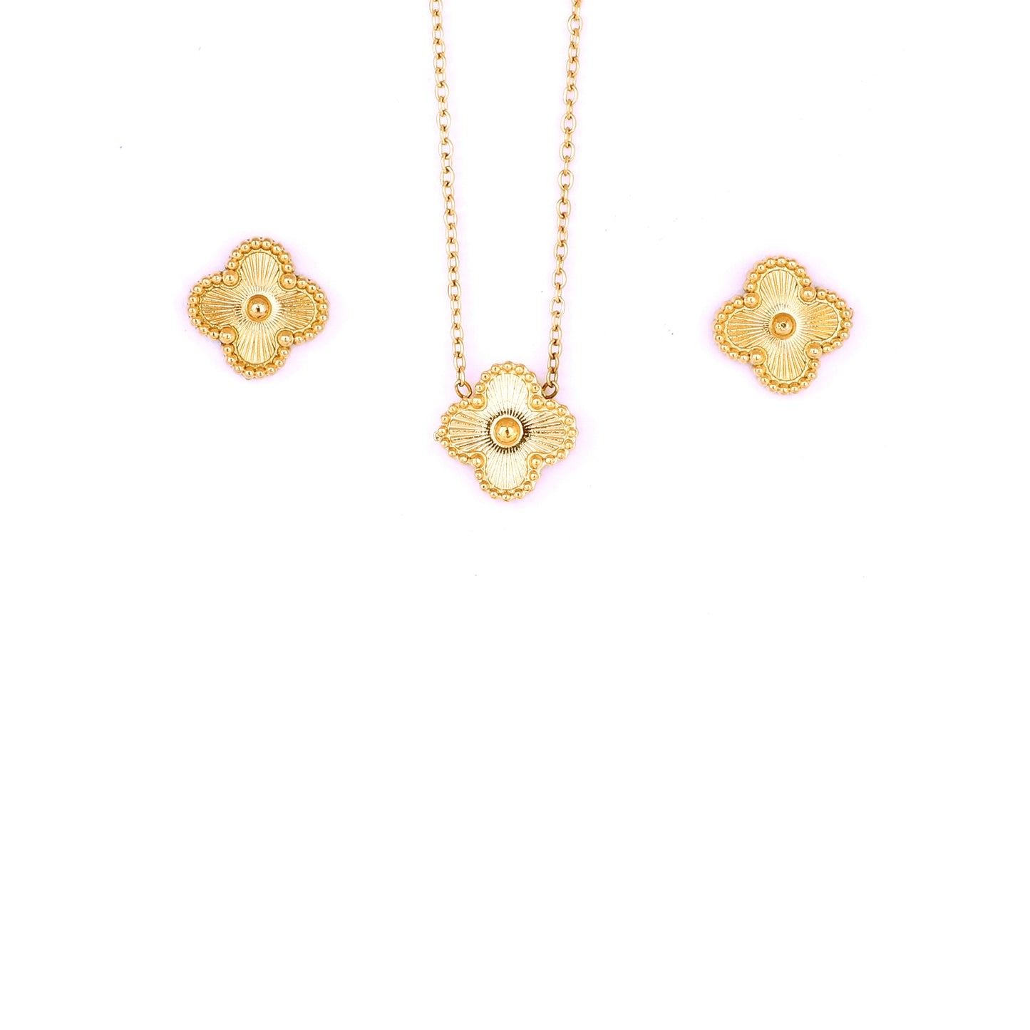 Golden Clover Necklace And Earrings Set