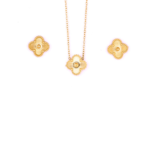 Golden Clover Necklace And Earrings Set