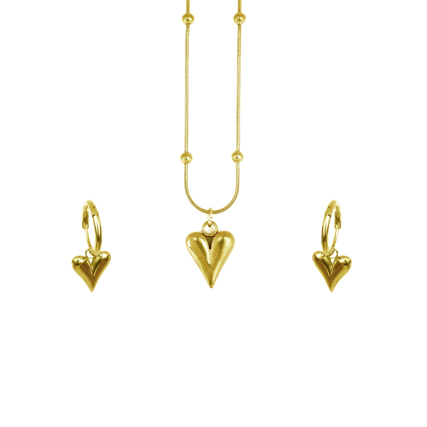 Heart Ball Chain Necklace And Heart Hoop Earrings Set