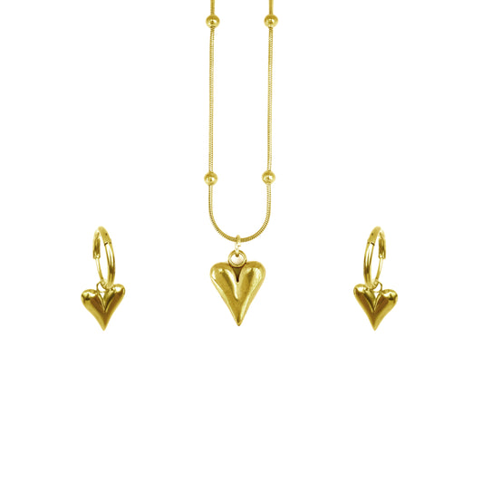 Heart Ball Chain Necklace And Heart Hoop Earrings Set