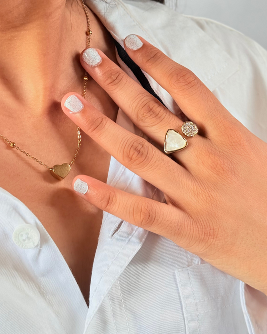 Duo Sparkle Open Ring — Tri-Cut White Stone + Pavé Disc