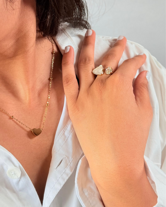 Duo Sparkle Open Ring — Tri-Cut White Stone + Pavé Disc