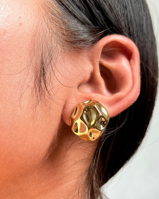 Molten Dome Stud Earrings — High-Polish Gold-Tone